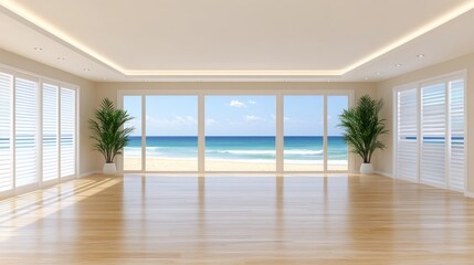 Fototapeta premium Beachfront Living Room Interior Design with Ocean View