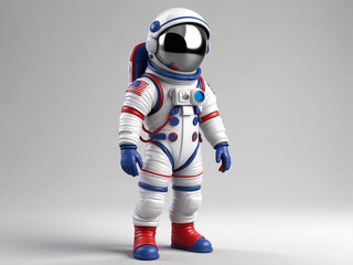 Fototapeta premium 3D cartoon-style astronaut wearing a full, detailed spacesuit, including a helmet with a reflective visor, gloves, and boots