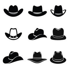 Cowboy Hat Silhouettes in Various Styles