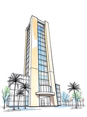 Elegant Hand-Drawn Sketch: Modern Skyscraper Illustration. AI Generated