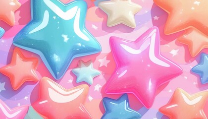 Obraz premium Dreamy pastel background with colorful stars in pink and blue hues.