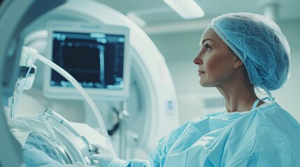 In a contemporary healthcare environment, a nurse monitors equipment while a doctor examines charts, emphasizing patient safety through teamwork.