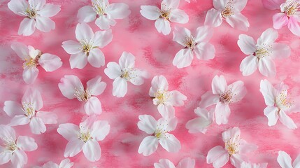 Delicate White Blossoms Softly Scattered on Pink. AI Generated