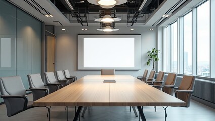 corporate board meeting room with a table and chair setup, room interior
