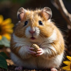 Obraz premium A Nutty Feast - A Hamster's Happy Mealtime