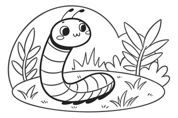 Cute Earthworm black color line art roundshape E.eps