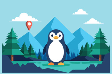 Penguin Illustration of Nature Mountain Forest E.eps