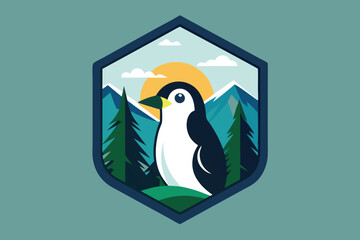 Penguin Illustration of Nature Mountain Forest C.eps
