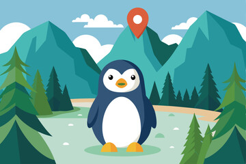 Penguin Illustration of Nature Mountain Forest J.eps