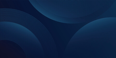 Abstract blue glowing geometric lines on dark blue background. Modern shiny blue circle lines pattern art simple modern design