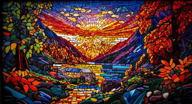 Naklejki Colorful Stained Glass Mosaic Pattern Background