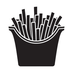 French fries in a paper box silhouette vector icon illustration