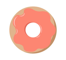 Top view at donut. Donut in chocolate orange glaze. Dessert and delicacy. Homemade pastry and bakery. Unhealthy eating. Sweet food. Logotype or emblem. Flat vector illustration