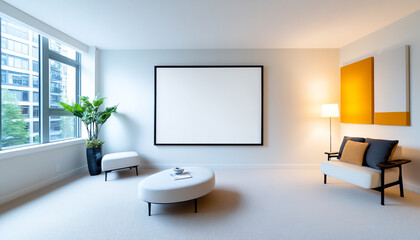 Modern living room featuring elegant furniture, natural light, and vibrant artwork, perfect for interior design inspiration.