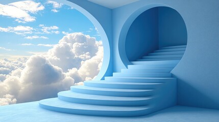 An ascending ladder leading to fluffy white clouds symbolizes growth, future development and upward progress. Perfect for motivational and inspirational themes in business, education and life coaching