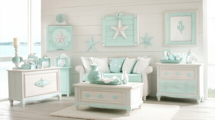 Coastal Serenity A Tranquil Beach-Themed Living Room
