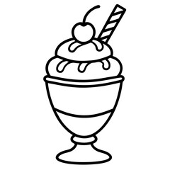Black and White Ice Cream Sundae with a Striped Cup