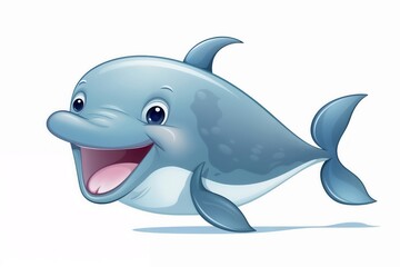 Fototapeta premium Dolphin with Big Smile and Shiny Eyes, Isolated on White Background.Children's books, marine animal illustrations, friendly animal designs, joyful marine life promotions.Happiness. Freedom. Playful na