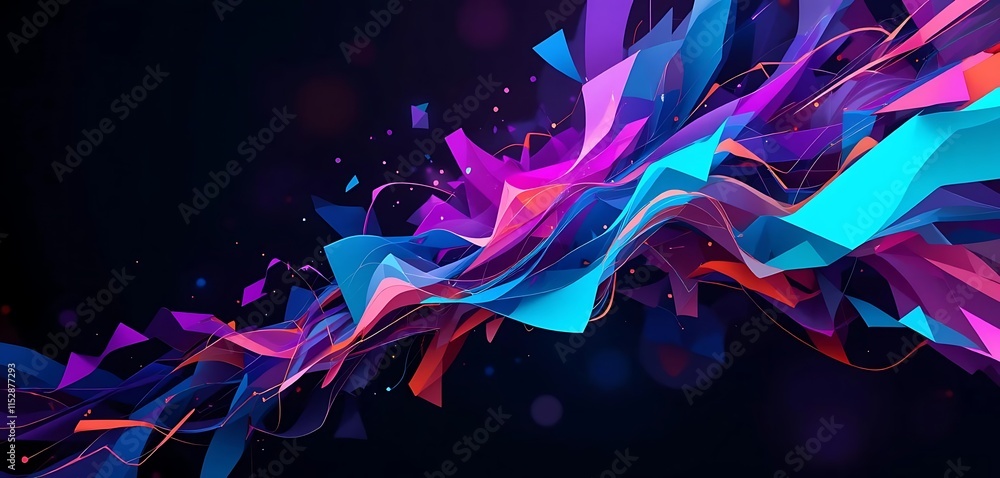 Poster Abstract Colorful Shapes Flowing Dynamically Across Dark Background
