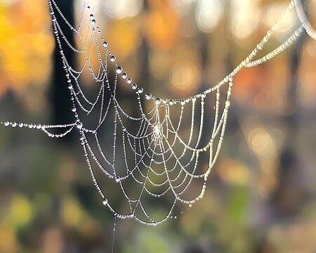 A close up of dewdrops on a spiderweb glistening Dewdrops sparkling on a spiderweb Morning light on a glistening web Nature jewelry on a spiderweb