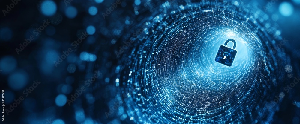 Aufkleber Digital security lock in swirling data vortex.