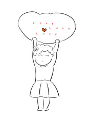 하트팻말을 들고 있는 여자 Lovely heart drawing