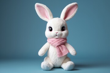 a stuffed rabbit with a pink scarf around its neck