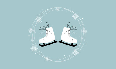 Winter with Ice skates and snowflakes logo