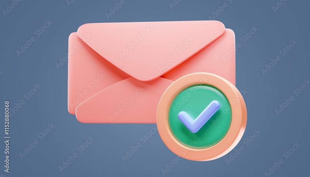 Poster a pink envelope with a green checkmark icon, symbolizing message delivery or confirmation in a digit