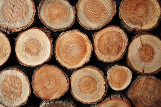 Stacked wood logs, cross-section, natural texture.