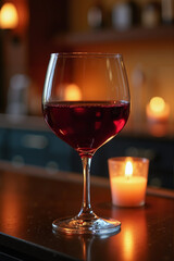 Elegant Red Wine Glass in Warm Candlelit Ambiance for Romantic Evening
