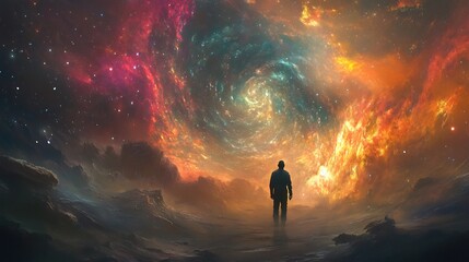 Fototapeta premium Middle Eastern explorer navigating cosmic anomaly lead universe where time space interconnected way never before imagined Their mission reveals complexity of space time manipulation potential new