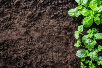 Lush green seedlings sprouting from dark fertile soil.