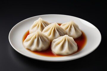 dumps on a plate with sauce