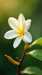 Obraz premium a single jasmine flower blooming next to a ripe and yellow vanilla pod, stems, plant
