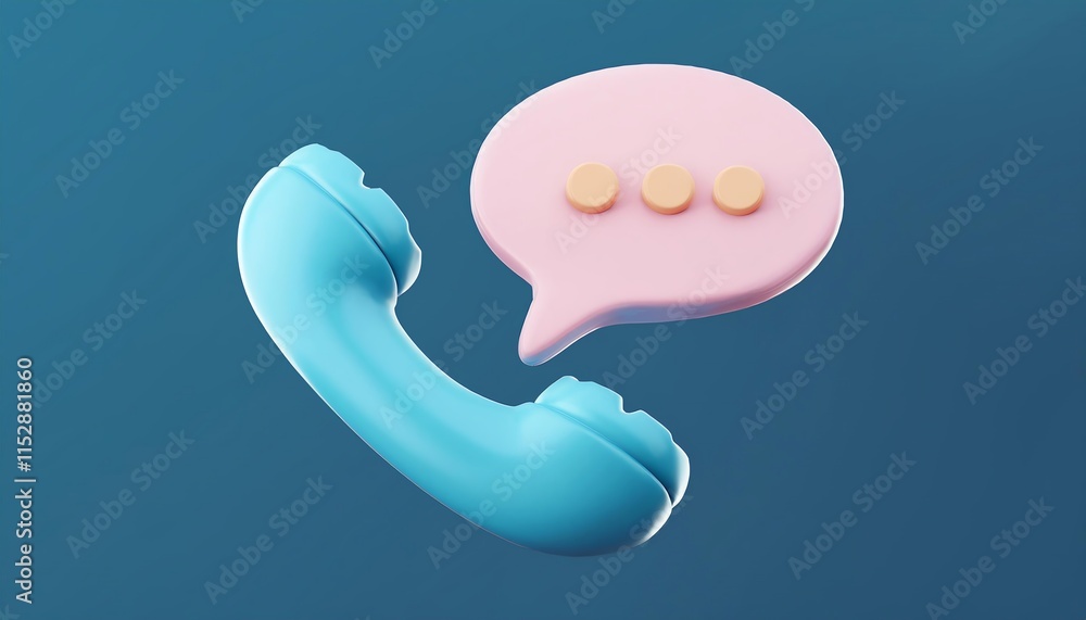 Poster a colorful phone receiver beside a speech bubble with three dots, symbolizing communication and mess