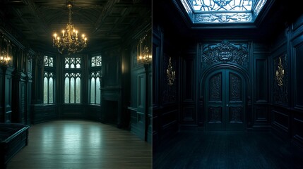 Fototapeta premium Dark Gothic Interior Spaces Grand Hall and Secret Chamber