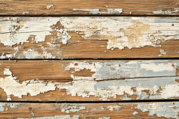 Close-up: Weathered wooden wall with peeling paint.