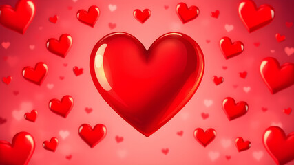Valentine background with hearts, Sparkling Love, Red Hearts in Dreamy Light, light particles