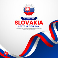 Slovakia flag for Independence day square banner background with waving ribbon flag
