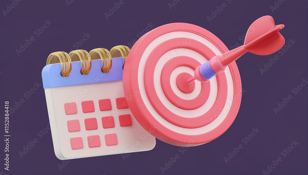 Aufkleber a 3d illustration featuring a calendar and a dartboard, symbolizing planning and goal-setting in a v