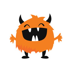 Cute Scary Horned Orange Monster Mascot Cartoon Character with Happy Expression