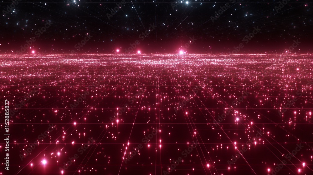 Poster digital cityscape network of illuminated nodes in space