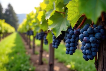 Rows of Pinot Noir grapes on a vineyard trellis, oregon, vines, nature