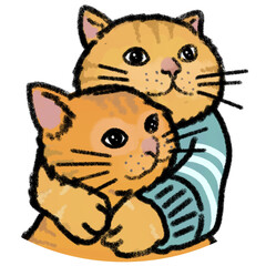 Drawing of a cat couple hugging each other, loving each other
