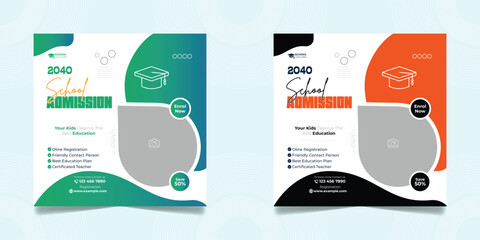 School admission open social media post design, back-to-school promotion square banner layout template, educational Instagram and Facebook post 