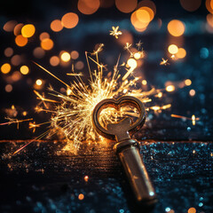 golden key and fireworks