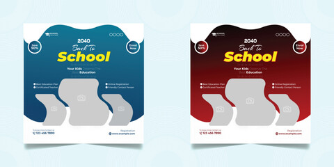 School admission open social media post design, back-to-school promotion square banner layout template, educational Instagram and Facebook post 