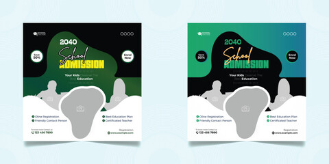 School admission open social media post design, back-to-school promotion square banner layout template, educational Instagram and Facebook post 