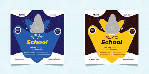 School admission open social media post design, back-to-school promotion square banner layout template, educational Instagram and Facebook post 